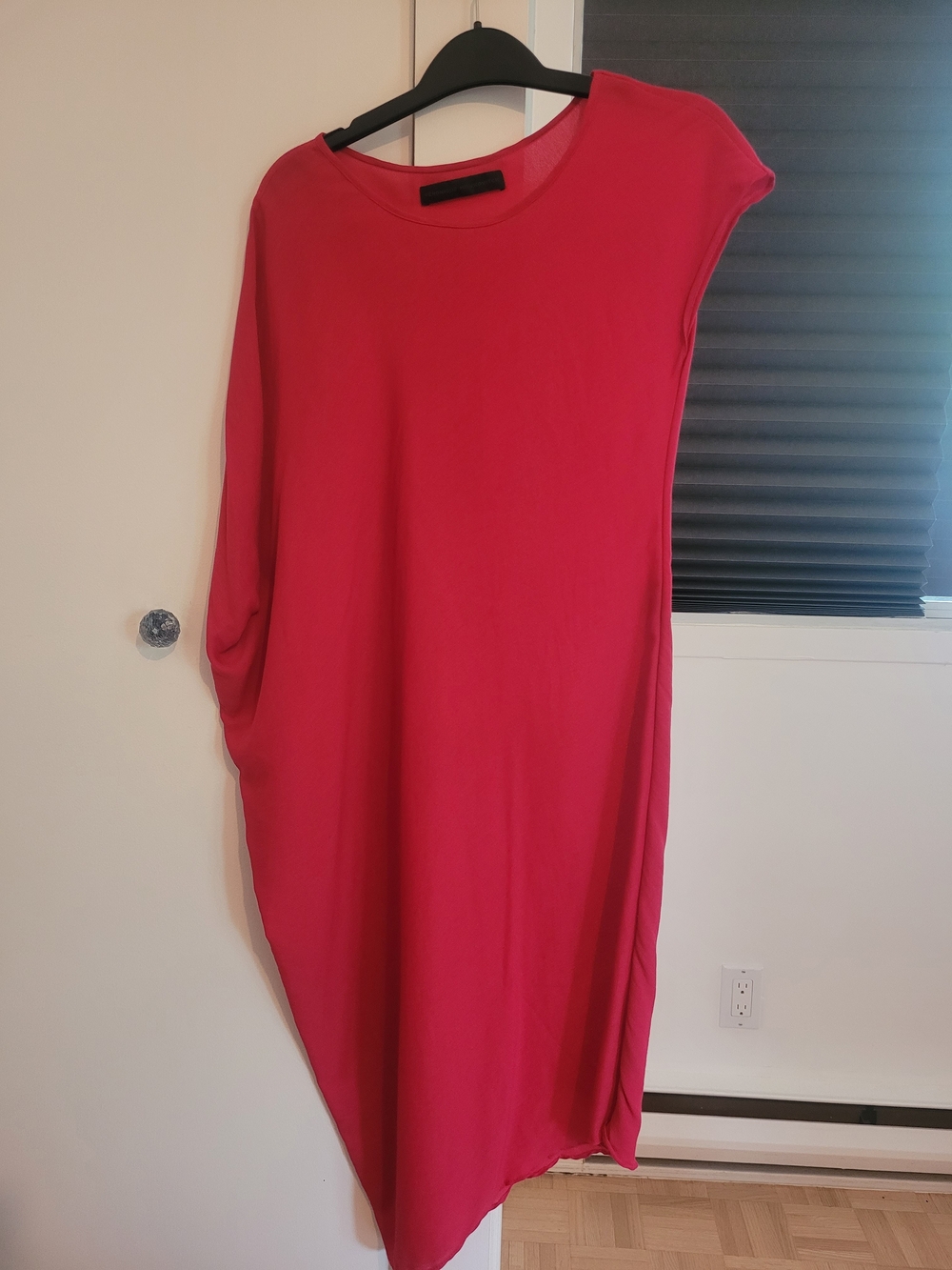 Asymmetrical Scoop-Neck Midi Dress in Bright Pink